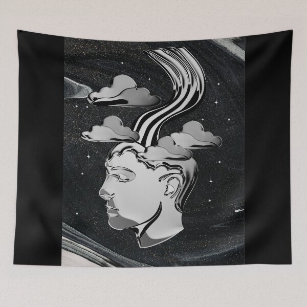 Item preview, Metallic Chrome Mindscape - Surreal Liquid Silver Cloud Art designed and sold by samahl_l.
