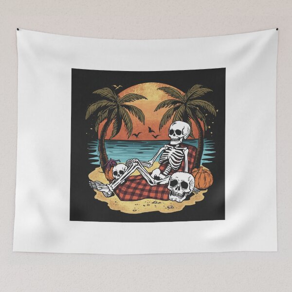Item preview, Skeleton Tanning on Beach Tropical Palms Summerween Goth designed and sold by AMBAYK.