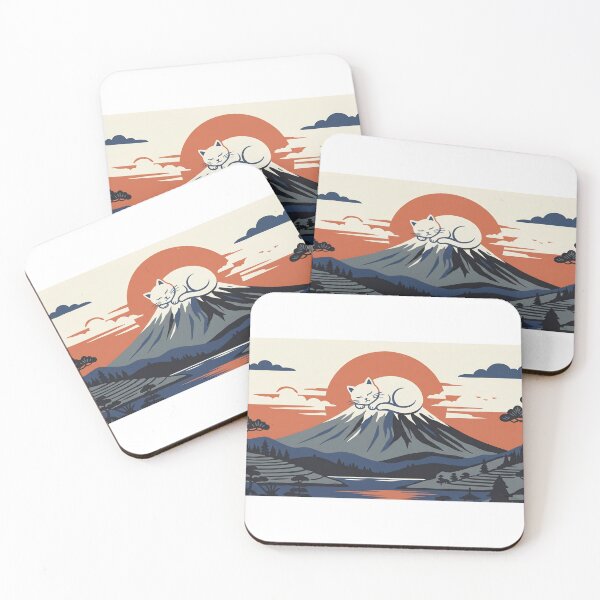 Item preview, Sleeping Cat on Mount Fuji Japanese Woodblock Print Style designed and sold by Shirt-Otakus.