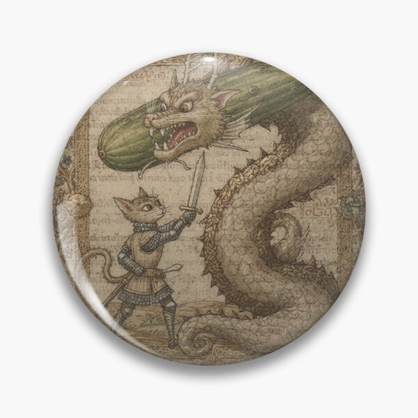 Item preview, Medieval Cat Knight Battling the Cucumber Dragon designed and sold by PictorialWhimsy.