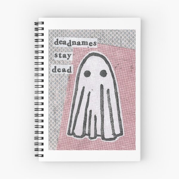Item preview, 'Deadnames Stay Dead' ghost Lino print collage designed and sold by zinesbyscout.