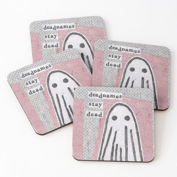 Item preview, 'Deadnames Stay Dead' ghost Lino print collage designed and sold by zinesbyscout.