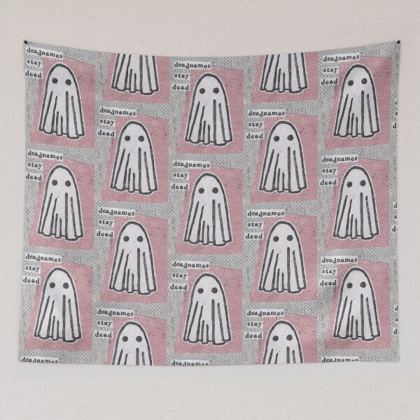 Item preview, 'Deadnames Stay Dead' ghost Lino print collage designed and sold by zinesbyscout.