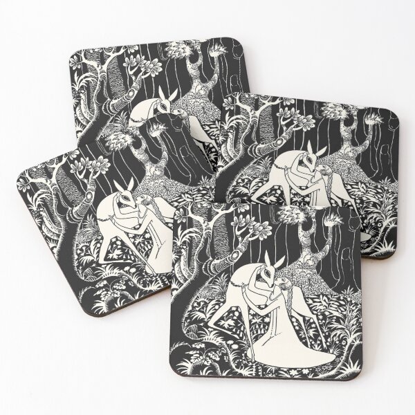 Item preview, Sister and the Little Fawn by Kay Nielsen - Fantasy Woodcut Forest Maiden Illustration for Dark Fairy Tale Lovers designed and sold by RickE.