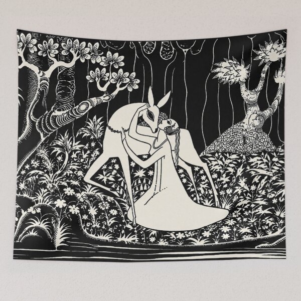 Item preview, Sister and the Little Fawn by Kay Nielsen - Fantasy Woodcut Forest Maiden Illustration for Dark Fairy Tale Lovers designed and sold by RickE.