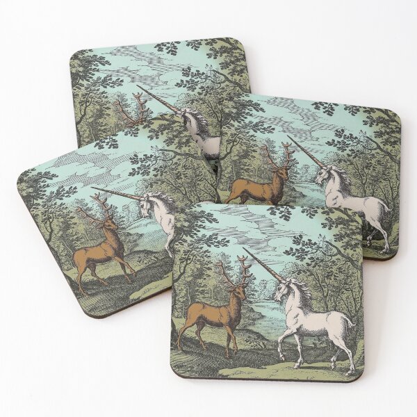 Item preview, Stag meeting a Unicorn - Vintage Woodcut Unicorn Forest Illustration for Mythical Art Lovers designed and sold by RickE.