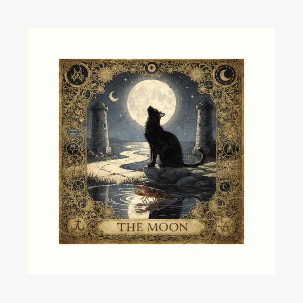 Item preview, The Moon Tarot Cat Mystical Card Art designed and sold by PictorialWhimsy.
