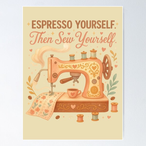 Item preview, Espresso Yourself Then Sew Yourself Funny Sewing Coffee T-Shirt designed and sold by EverStitchStudio ★★★★★.