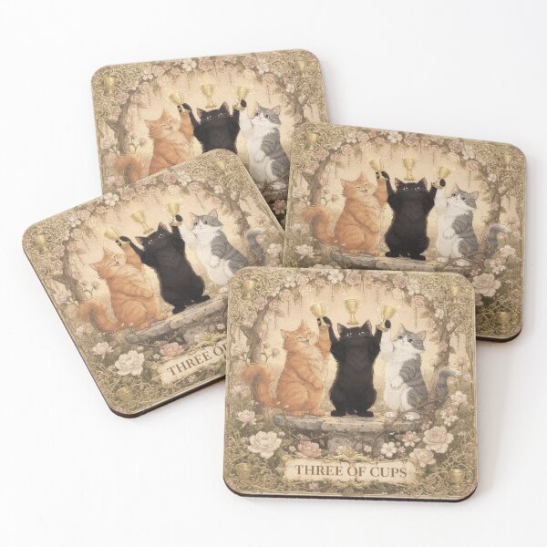 Item preview, Three of Cups Tarot Cats Celebration Card Art designed and sold by PictorialWhimsy.