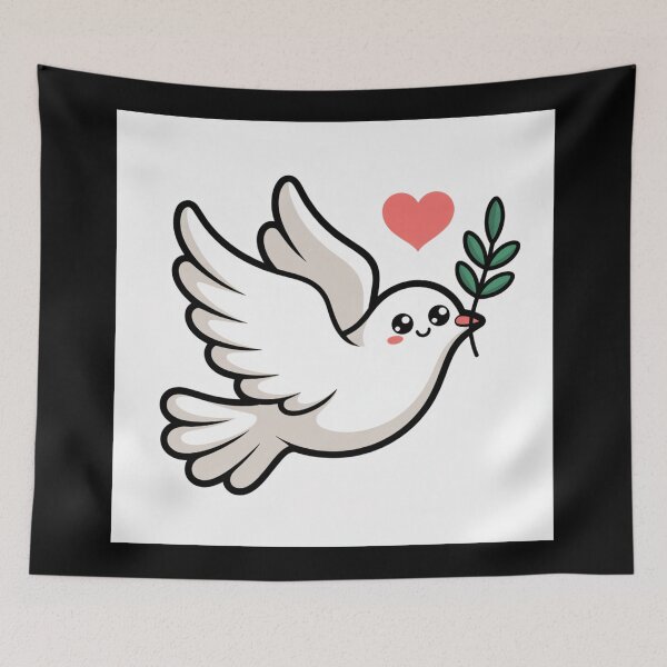 Item preview, Peaceful Love: Cute Cartoon Dove with Olive Branch designed and sold by AbanoubStore.