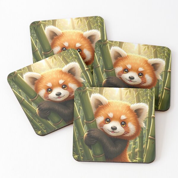 Item preview, Happy Red Panda Climbing Bamboo in Sunlight designed and sold by Dragonfly-Magic.
