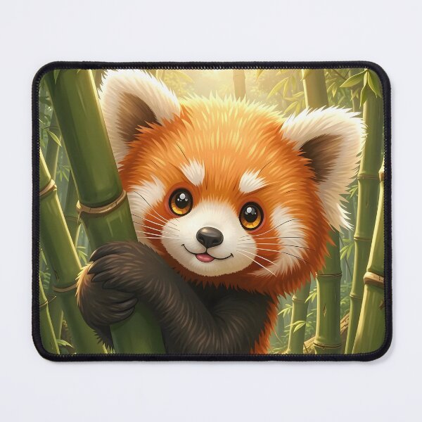 Item preview, Happy Red Panda Climbing Bamboo in Sunlight designed and sold by Dragonfly-Magic.