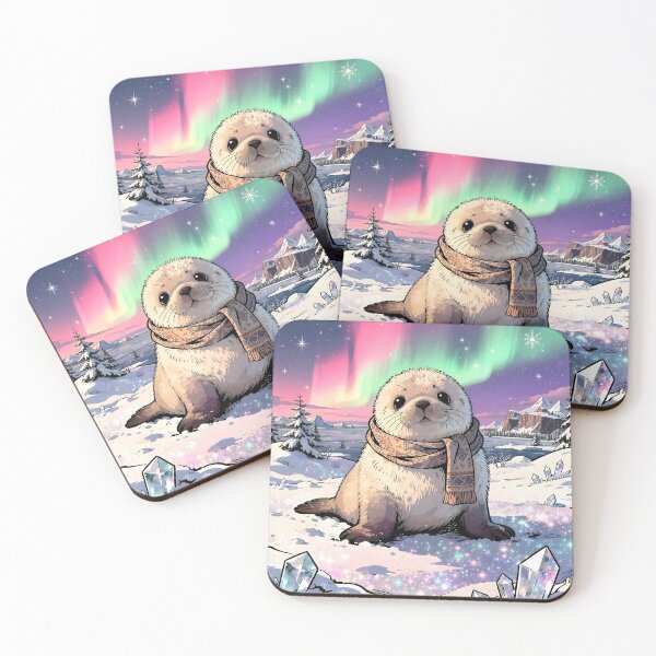 Item preview, Baby Seal with Scarf Under the Northern Lights designed and sold by Dragonfly-Magic.