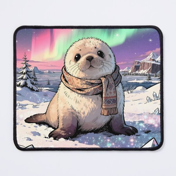 Item preview, Baby Seal with Scarf Under the Northern Lights designed and sold by Dragonfly-Magic.