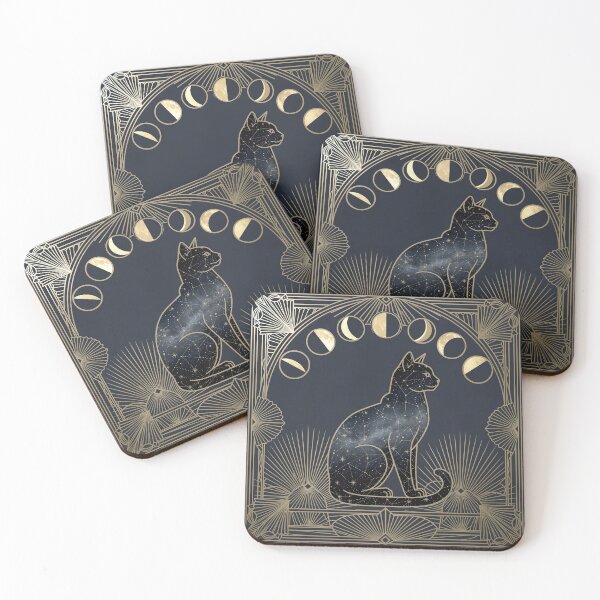 Item preview, Celestial Moon Phase Cat Silhouette Gold Art designed and sold by PictorialWhimsy.