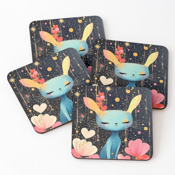 Item preview, Blue Celestial Cat with Hearts and Gold Stars designed and sold by Dragonfly-Magic.