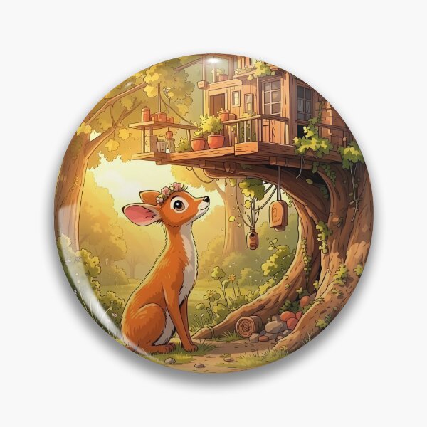 Item preview, Deer Discovering a Cozy Woodland Treehouse designed and sold by Dragonfly-Magic.