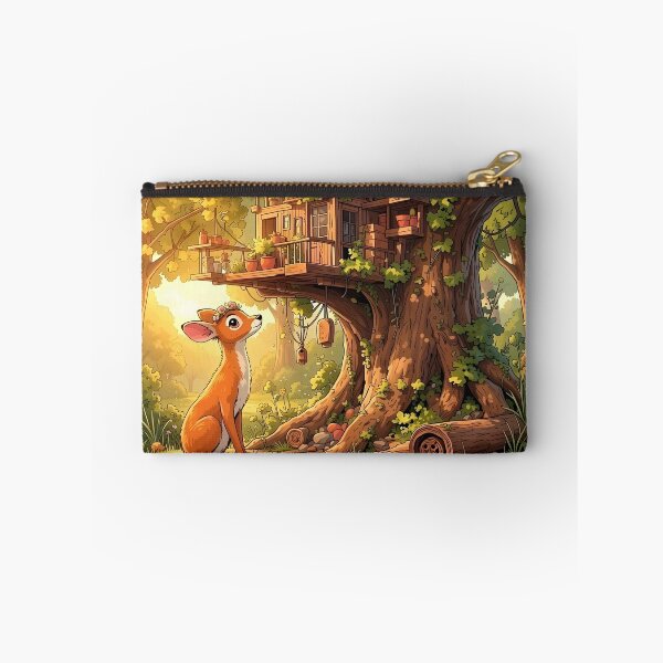 Item preview, Deer Discovering a Cozy Woodland Treehouse designed and sold by Dragonfly-Magic.