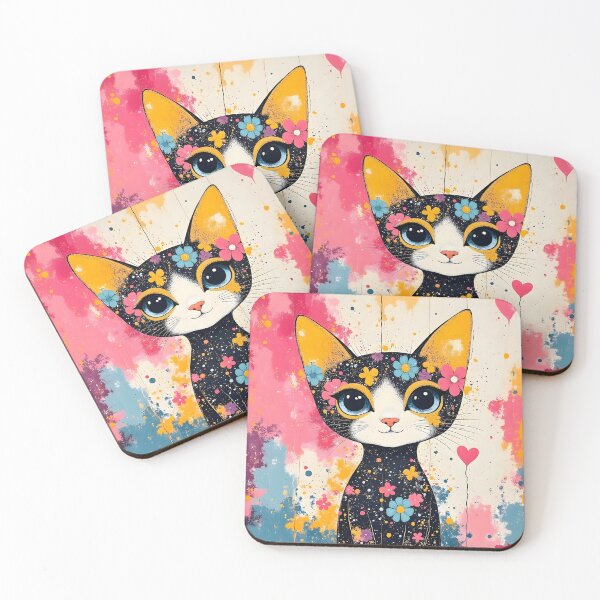 Item preview, Black Cat with Colorful Flowers and Hearts Pop Art designed and sold by Dragonfly-Magic.
