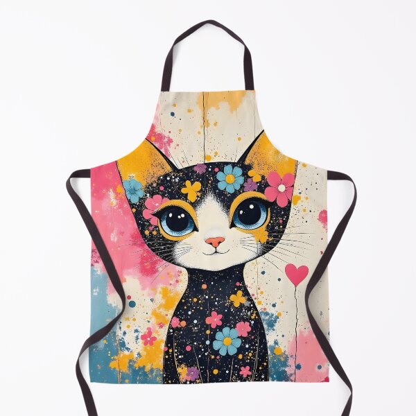 Item preview, Black Cat with Colorful Flowers and Hearts Pop Art designed and sold by Dragonfly-Magic.