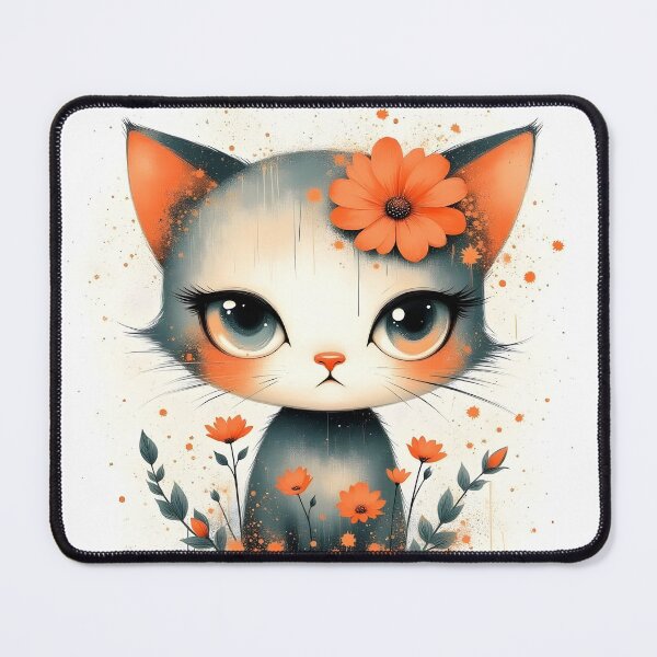 Item preview, Grey Cat with Orange Flowers and Ink Splatter designed and sold by Dragonfly-Magic.