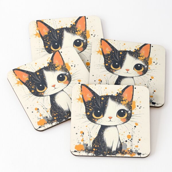 Item preview, Black and White Cat with Orange Ink Splatter designed and sold by Dragonfly-Magic.