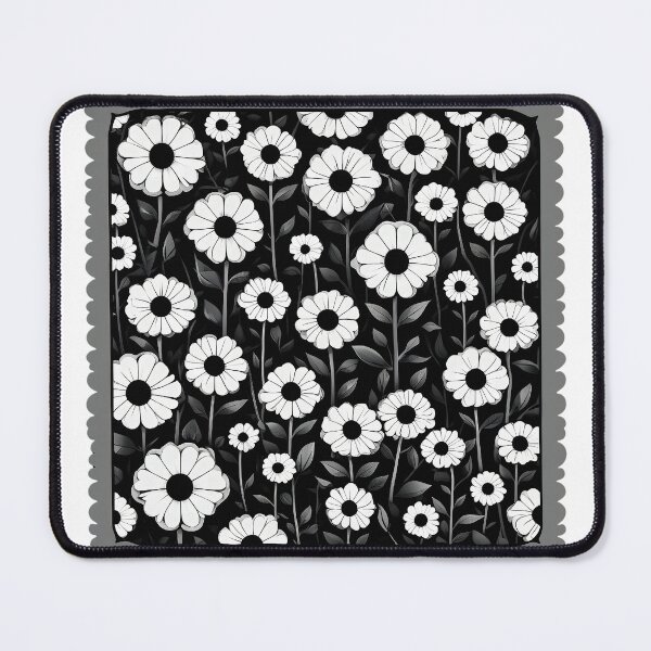 Item preview, White flower daisy design on a black background designed and sold by lucyinspace.