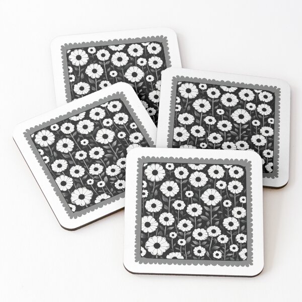 Item preview, White flower daisy design on a black background designed and sold by lucyinspace.