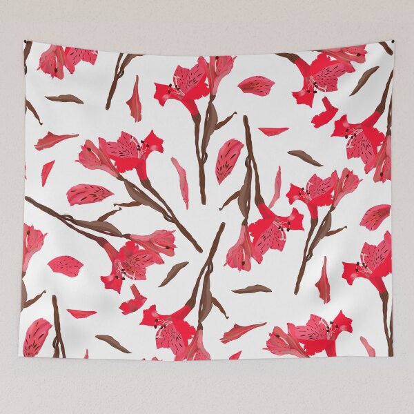 Item preview, Red Alstroemeria Pattern Flower Hand-Drawn Illustration designed and sold by altastudio.