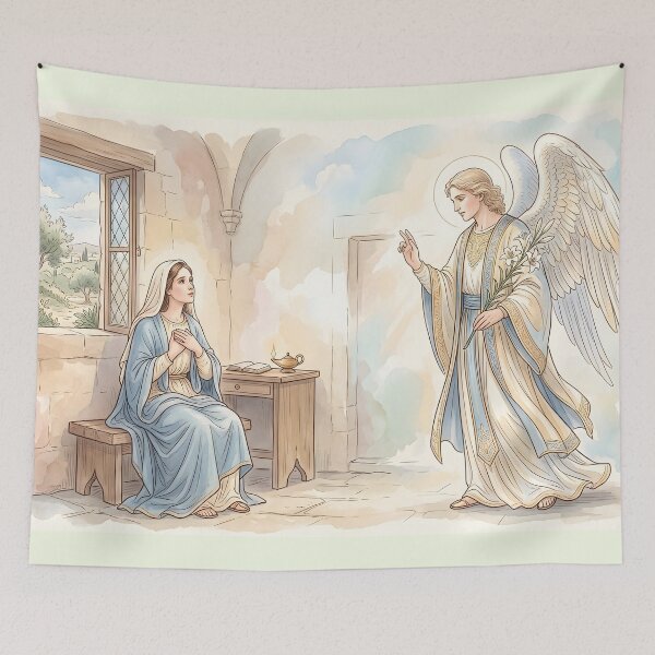 Item preview, The Annunciation Biblical Watercolor Art Piece designed and sold by RRRShop.