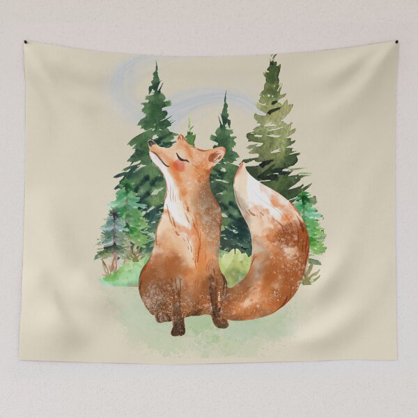 Item preview, Pine Forest Fox Cozy Watercolor Illustration designed and sold by Whimsical Wayfarer.