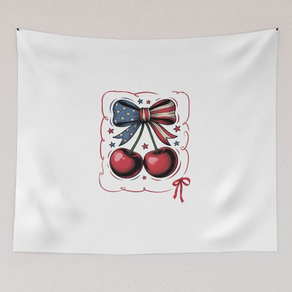 Item preview, Patriotic Cherry Bow American Flag Art designed and sold by ShopVelona.