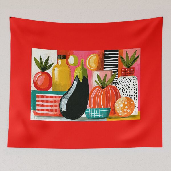 Item preview, Harvest Palette of Color - Tomatoes Eggplant and Garden Treasures in a Bold Modern Still Life designed and sold by OlfactoART Studio.