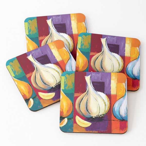 Item preview, Garlic Trio in Living Color - Three Botanical Studies Framed by Bold Geometric Expression designed and sold by OlfactoART Studio.
