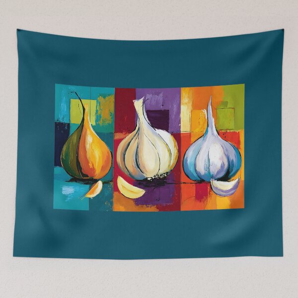 Item preview, Garlic Trio in Living Color - Three Botanical Studies Framed by Bold Geometric Expression designed and sold by OlfactoART Studio.