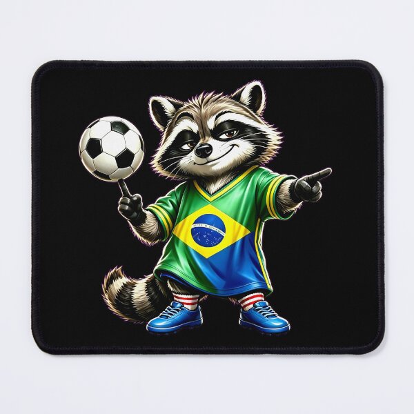 Item preview, Confident Soccer Trash Panda Raccoon Street Football Mascot Art designed and sold by DreamyTupelo.