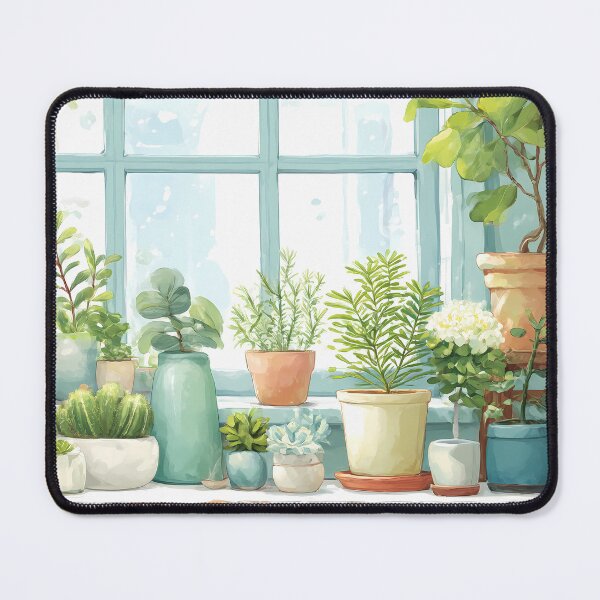 Item preview, Botanical Window Watercolor – Soft Spring Pastel Plant Shelf (Anime Aesthetic) designed and sold by Whimsical Wayfarer.
