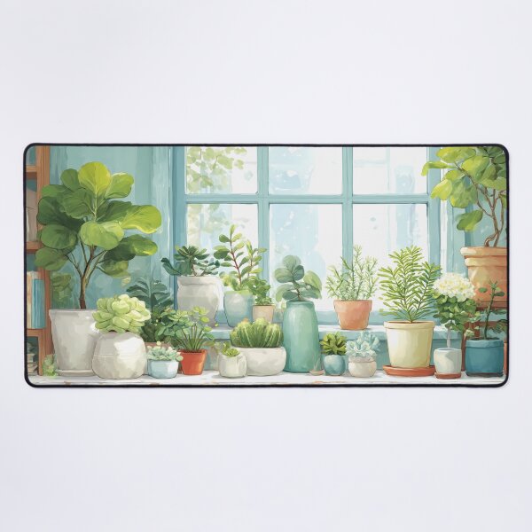 Item preview, Botanical Window Watercolor – Soft Spring Pastel Plant Shelf (Anime Aesthetic) designed and sold by Whimsical Wayfarer.