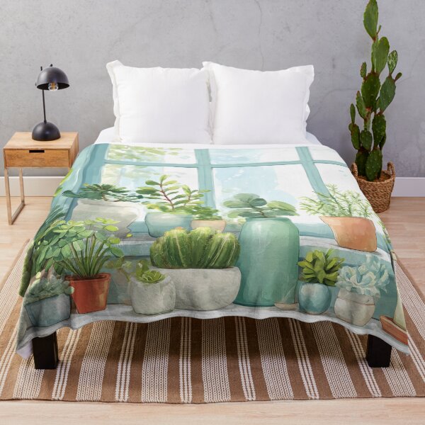 Item preview, Botanical Window Watercolor – Soft Spring Pastel Plant Shelf (Anime Aesthetic) designed and sold by Whimsical Wayfarer.
