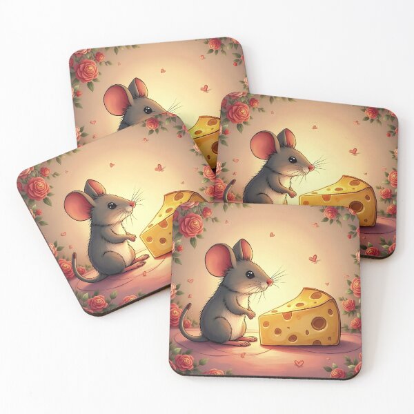 Item preview, Mouse in Love with Cheese in a Rose Garden designed and sold by Dragonfly-Magic.