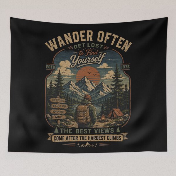 Item preview, Wander Often Vintage Hiking Adventure Mountain Retro designed and sold by Wilfred Collazo.
