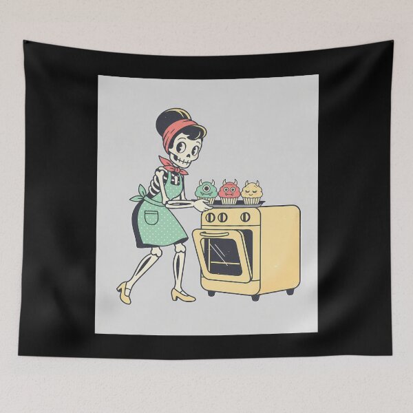Item preview, Retro Skeleton Baker Making Monster Cupcakes designed and sold by bellaever.