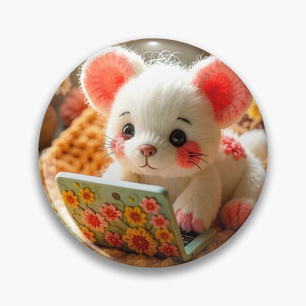Item preview, Cute Plush Mouse Working on a Floral Laptop designed and sold by Dragonfly-Magic.
