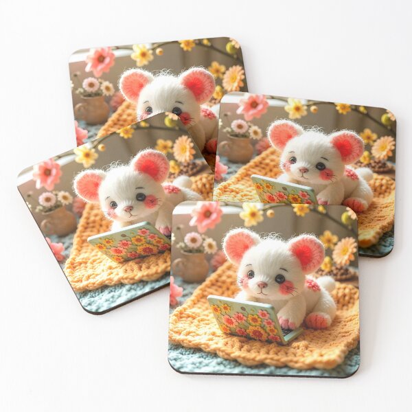 Item preview, Cute Plush Mouse Working on a Floral Laptop designed and sold by Dragonfly-Magic.