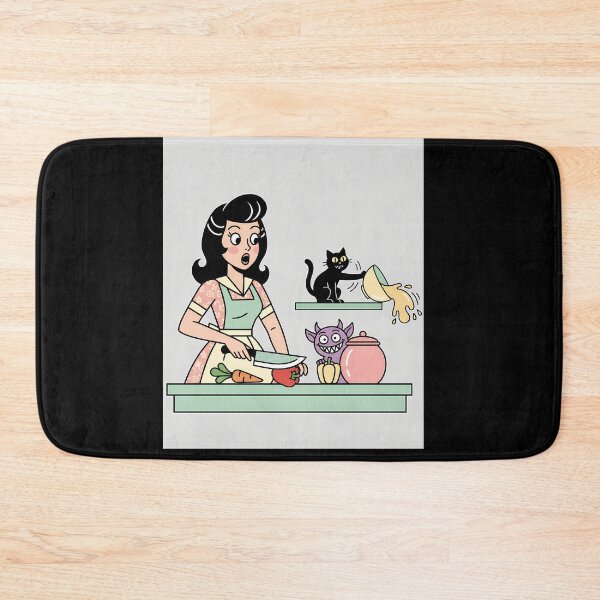 Artikelvorschau, Vintage-Hausfrauenküchenchaos, schwarze Katze, Kobold entworfen und verkauft von bellaever.