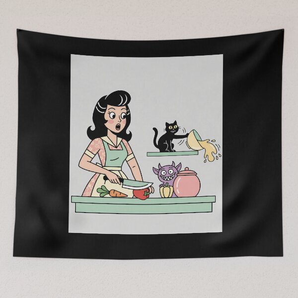 Item preview, Vintage Housewife Kitchen Chaos Black Cat Imp designed and sold by bellaever.