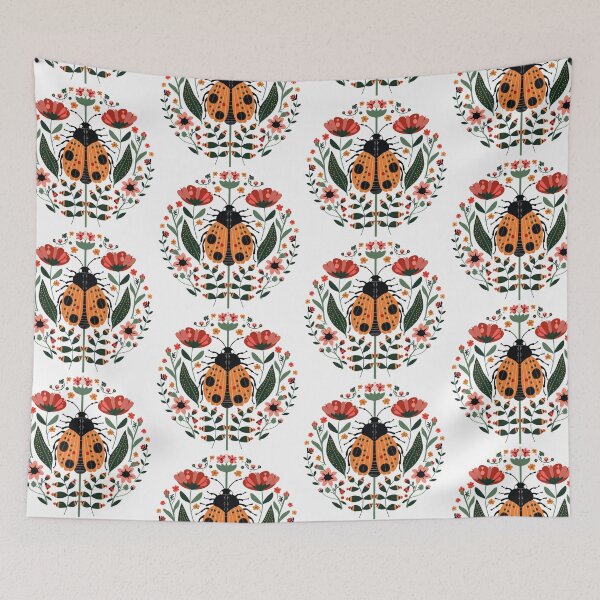 Item preview, Scandinavian Folk Art, Ladybug With Flowers designed and sold by xiao xuans.
