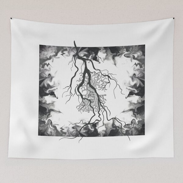 Item preview, Dark Root Smoke Art – Black and White Abstract Tree Roots Nature Design designed and sold by DervoTeck2767.