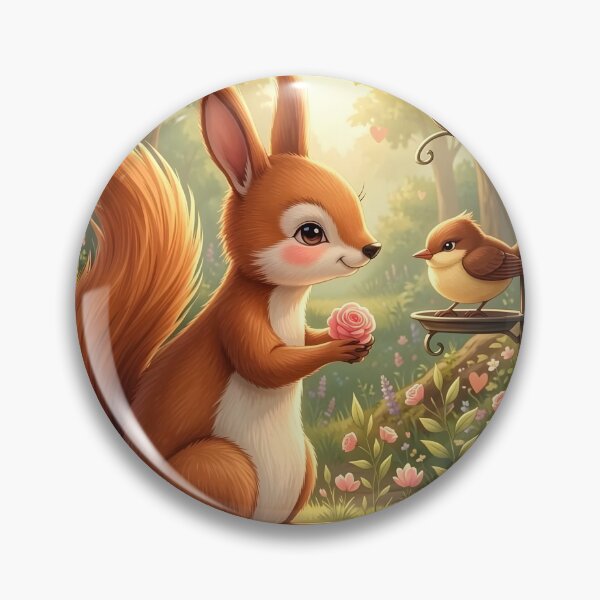 Item preview, Squirrel Offering a Rose to a Little Bird in a Garden designed and sold by Dragonfly-Magic.