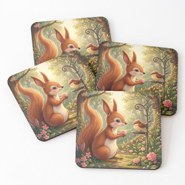 Item preview, Squirrel Offering a Rose to a Little Bird in a Garden designed and sold by Dragonfly-Magic.